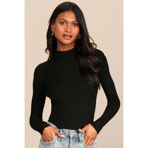 Lulus Crawford Black Long Sleeve Mock Neck Bodysuit - Size X-Large